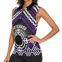 Personalised Aotearoa Niho Taniwha Motif Women Sleeveless Polo Shirt Violet Style