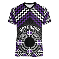 Personalised Aotearoa Niho Taniwha Motif Women V-Neck T-Shirt Violet Style