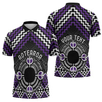 Personalised Aotearoa Niho Taniwha Motif Zipper Polo Shirt Violet Style - Polynesian Pride