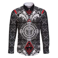 Black Aotearoa Tanilo Motif Family Matching Long Sleeve Bodycon Dress and Hawaiian Shirt Vintage Maori New Zealand Tribal Art Pattern