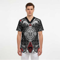 Black Aotearoa Taniko Motif Scrub Top Vintage Maori New Zealand Tribal Art Pattern - Polynesian Pride