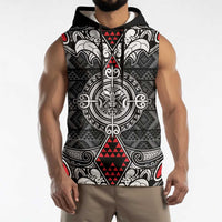 Black Aotearoa Taniko Motif Sleeveless Hoodie Vintage Maori New Zealand Tribal Art Pattern - Polynesian Pride
