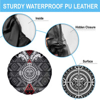 Black Aotearoa Taniko Motif Spare Tire Cover Vintage Maori New Zealand Tribal Art Pattern
