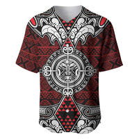 Red Aotearoa Tanilo Motif Baseball Jersey Vintage Maori New Zealand Tribal Art Pattern