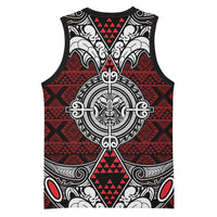 Red Aotearoa Taniko Motif Basketball Jersey Vintage Maori New Zealand Tribal Art Pattern - Polynesian Pride