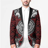 Red Aotearoa Taniko Motif Blazer Vintage Maori New Zealand Tribal Art Pattern - Polynesian Pride