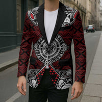 Red Aotearoa Taniko Motif Blazer Vintage Maori New Zealand Tribal Art Pattern - Polynesian Pride