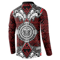 Red Aotearoa Tanilo Motif Button Sweatshirt Vintage Maori New Zealand Tribal Art Pattern