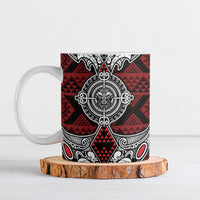 Red Aotearoa Taniko Motif Ceramic Mug Vintage Maori New Zealand Tribal Art Pattern - Polynesian Pride