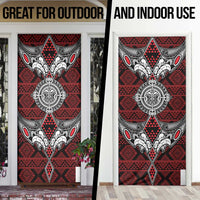 Red Aotearoa Taniko Motif Door Cover Vintage Maori New Zealand Tribal Art Pattern - Polynesian Pride