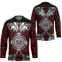 Red Aotearoa Taniko Motif Hockey Jersey Vintage Maori New Zealand Tribal Art Pattern - Polynesian Pride