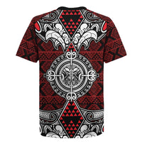 Red Aotearoa Tanilo Motif Rugby Jersey Vintage Maori New Zealand Tribal Art Pattern