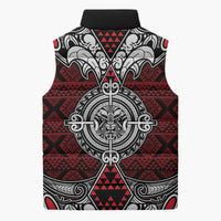 Red Aotearoa Taniko Motif Sleeveless Puffer Jacket Vintage Maori New Zealand Tribal Art Pattern - Polynesian Pride