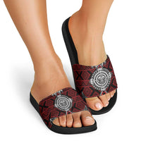 Red Aotearoa Taniko Motif Slide Sandals Vintage Maori New Zealand Tribal Art Pattern - Polynesian Pride