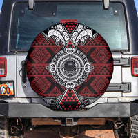 Red Aotearoa Taniko Motif Spare Tire Cover Vintage Maori New Zealand Tribal Art Pattern