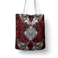 Red Aotearoa Taniko Motif Tote Bag Vintage Maori New Zealand Tribal Art Pattern - Polynesian Pride
