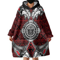 Red Aotearoa Tanilo Motif Wearable Blanket Hoodie Vintage Maori New Zealand Tribal Art Pattern