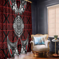 Red Aotearoa Taniko Motif Window Curtain Vintage Maori New Zealand Tribal Art Pattern