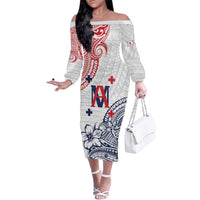 Kingdom of Uvea 1842-1860 Personalized Family Matching Off The Shoulder Long Sleeve Dress and Hawaiian Shirt Wallis and Futuna Polynesian Tribal Pattern