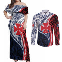 Kingdom of Uvea 1860-1886 Personalized Couples Matching Off Shoulder Maxi Dress and Long Sleeve Button Shirt Wallis and Futuna Polynesian Tribal Pattern