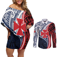 Kingdom of Uvea 1860-1886 Personalized Couples Matching Off Shoulder Short Dress and Long Sleeve Button Shirt Wallis and Futuna Polynesian Tribal Pattern