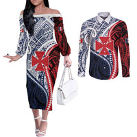Kingdom of Uvea 1860-1886 Personalized Couples Matching Off The Shoulder Long Sleeve Dress and Long Sleeve Button Shirt Wallis and Futuna Polynesian Tribal Pattern