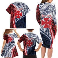 Kingdom of Uvea 1860-1886 Personalized Family Matching Long Sleeve Bodycon Dress and Hawaiian Shirt Wallis and Futuna Polynesian Tribal Pattern