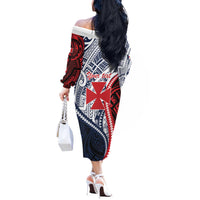 Kingdom of Uvea 1860-1886 Personalized Off The Shoulder Long Sleeve Dress Wallis and Futuna Polynesian Tribal Pattern