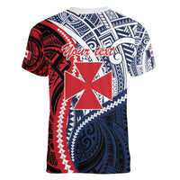 Kingdom of Uvea 1860-1886 Personalized Women V-Neck T-Shirt Wallis and Futuna Polynesian Tribal Pattern