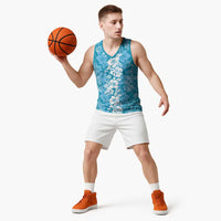 Hawaiian Lei Day Basketball Jersey Blue Hibiscus Flowers Lei Art LT9 - Polynesian Pride