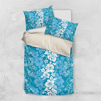 Hawaiian Lei Day Bedding Set Blue Hibiscus Flowers Lei Art