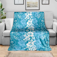Hawaiian Lei Day Blanket Blue Hibiscus Flowers Lei Art