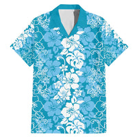 Hawaiian Lei Day Family Matching Mermaid Dress and Hawaiian Shirt Blue Hibiscus Flowers Lei Art