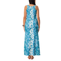 Hawaiian Lei Day Family Matching Tank Maxi Dress and Hawaiian Shirt Blue Hibiscus Flowers Lei Art
