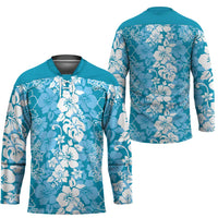 Hawaiian Lei Day Hockey Jersey Blue Hibiscus Flowers Lei Art - Polynesian Pride