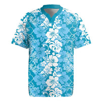 Hawaiian Lei Day Rugby Jersey Blue Hibiscus Flowers Lei Art