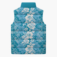 Hawaiian Lei Day Sleeveless Puffer Jacket Blue Hibiscus Flowers Lei Art LT9 - Polynesian Pride