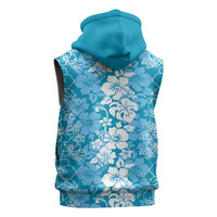 Hawaiian Lei Day Sleeveless Zip Hoodie Blue Hibiscus Flowers Lei Art - Polynesian Pride