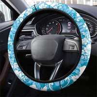 Hawaiian Lei Day Steering Wheel Cover Blue Hibiscus Flowers Lei Art