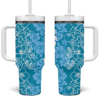 Hawaiian Lei Day Tumbler With Handle Blue Hibiscus Flowers Lei Art