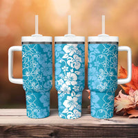 Hawaiian Lei Day Tumbler With Handle Blue Hibiscus Flowers Lei Art