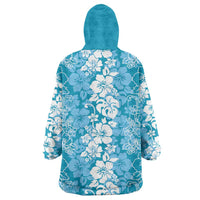 Hawaiian Lei Day Wearable Blanket Hoodie Blue Hibiscus Flowers Lei Art LT9 - Polynesian Pride