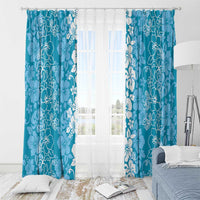 Hawaiian Lei Day Window Curtain Blue Hibiscus Flowers Lei Art