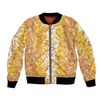 Hawaiian Lei Day Bomber Jacket Gold Hibiscus Flowers Lei Art LT9 Unisex Gold - Polynesian Pride