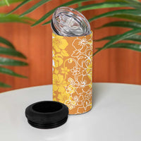 Hawaiian Lei Day 4 in 1 Can Cooler Tumbler Gold Hibiscus Flowers Lei Art