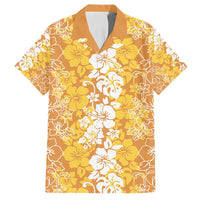 Hawaiian Lei Day Family Matching Puletasi and Hawaiian Shirt Gold Hibiscus Flowers Lei Art LT9 Dad's Shirt - Short Sleeve Gold - Polynesian Pride