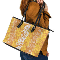 Hawaiian Lei Day Leather Tote Bag Gold Hibiscus Flowers Lei Art