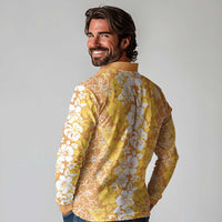 Hawaiian Lei Day Long Sleeve Polo Shirt Gold Hibiscus Flowers Lei Art
