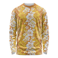 Hawaiian Lei Day Long Sleeve Shirt Gold Hibiscus Flowers Lei Art LT9 Unisex Gold - Polynesian Pride