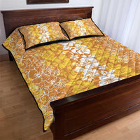 Hawaiian Lei Day Quilt Bed Set Gold Hibiscus Flowers Lei Art